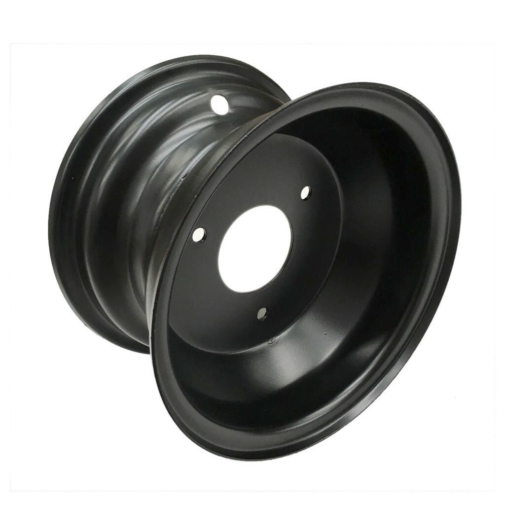 Black 7-inch all-terrain wheel rims with 3 holes, suitable for 16x8-7 tires (70cc, 90cc, 110cc, 125cc) for four-wheel off-road vehicles.