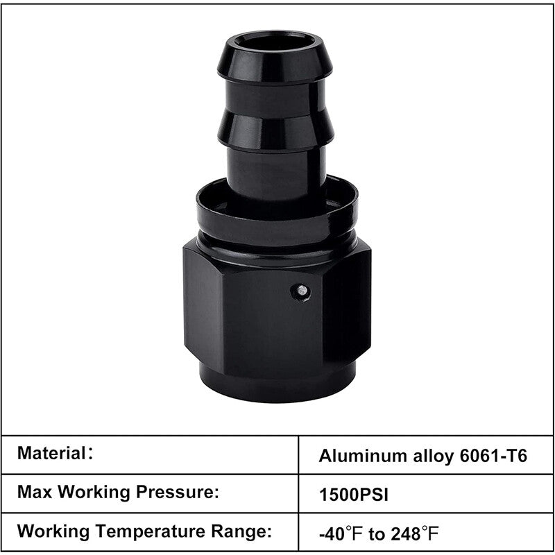8AN AN8 Straight Push-On Hose End fittings/Adapters Push Lock Barb Black