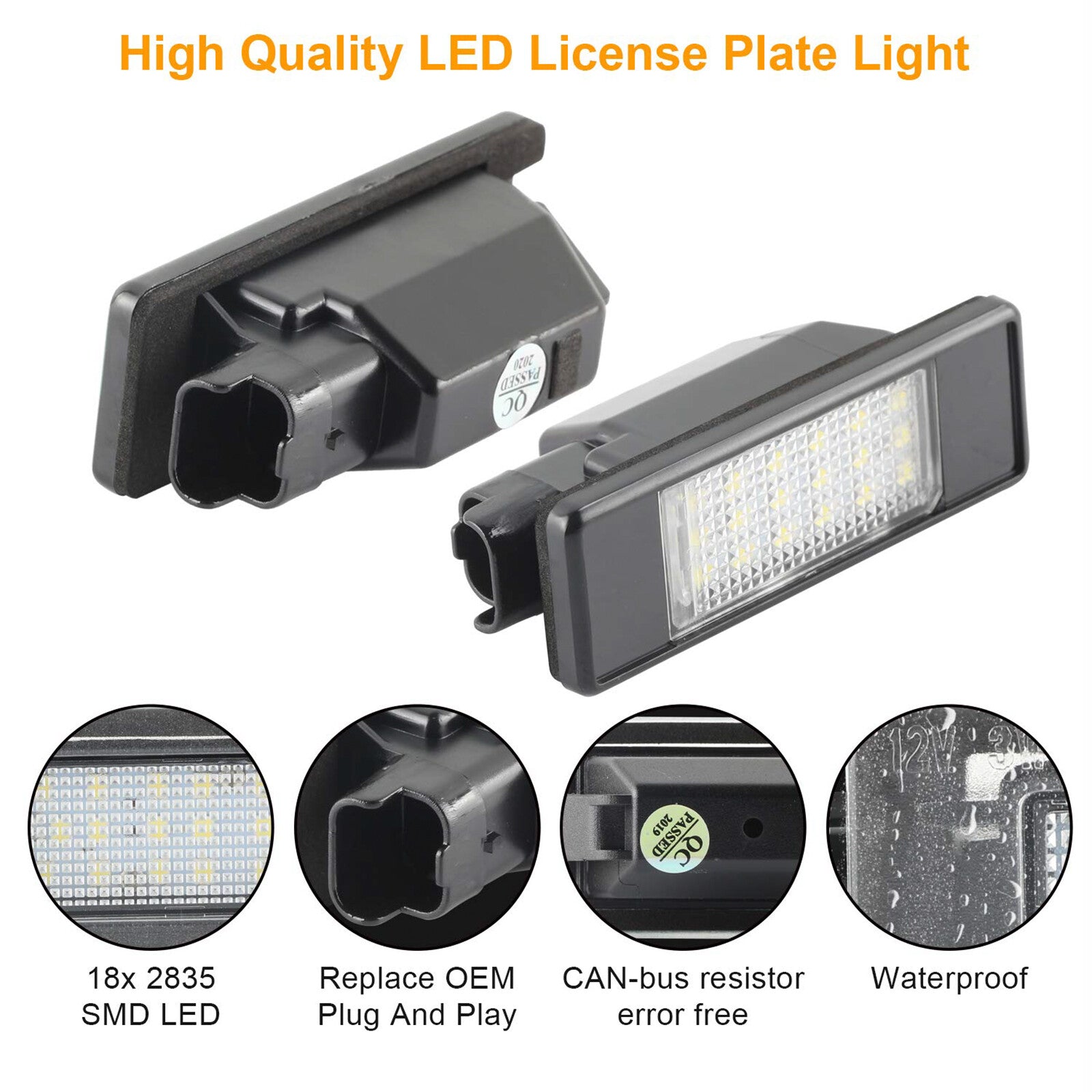 2pcs LED for Citroen C2 | C3 | C4 | C5 | C6 | C8 Number Plate Lights Fits Q