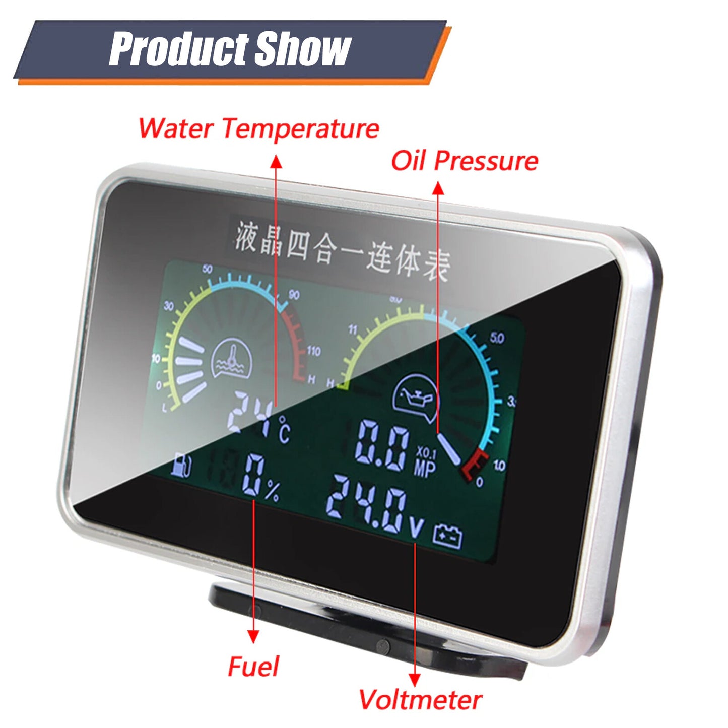 Digital Oil Pressure Voltmeter Water Temp Fuel Gauge w/ 1/8 NPT+10mm Sensor N5M4 Q