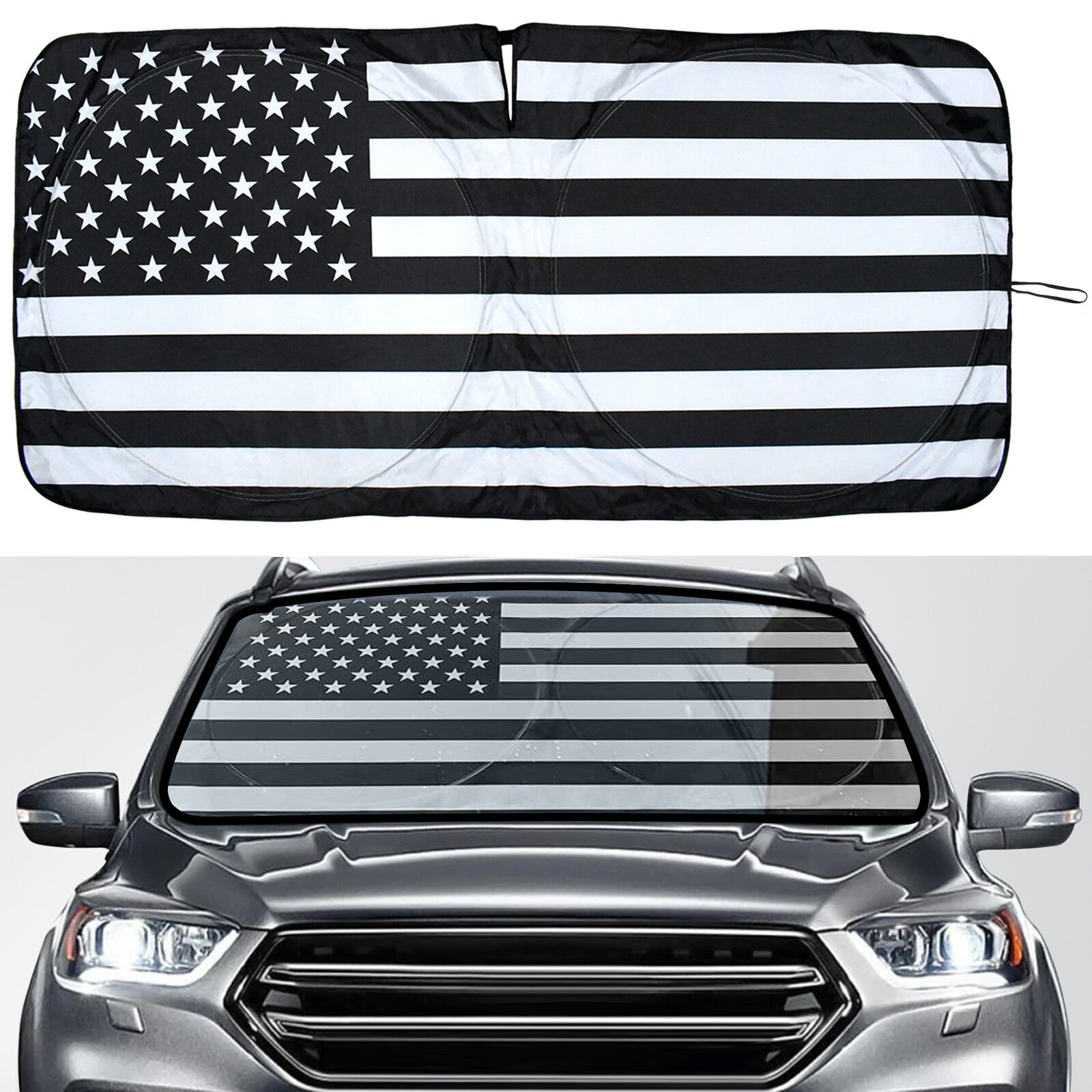 Foldable UV protection block for Cadillac SUV windshield sunshade with American flag design - n