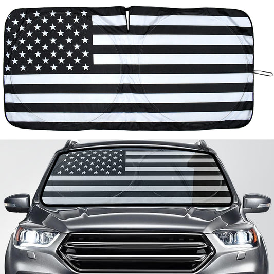 Foldable UV protection block for Cadillac SUV windshield sunshade with American flag design - n