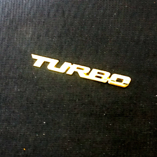 1x Small Golden Chrome TURBO Metal Sticker Badge Emblem Decal Edition Racing Car Q