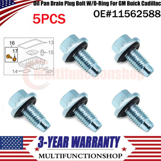 5-piece set of oil pan drain plug bolts with O-rings suitable for Chevrolet , for Buick , and for Cadillac 6.0L 11562588 Q