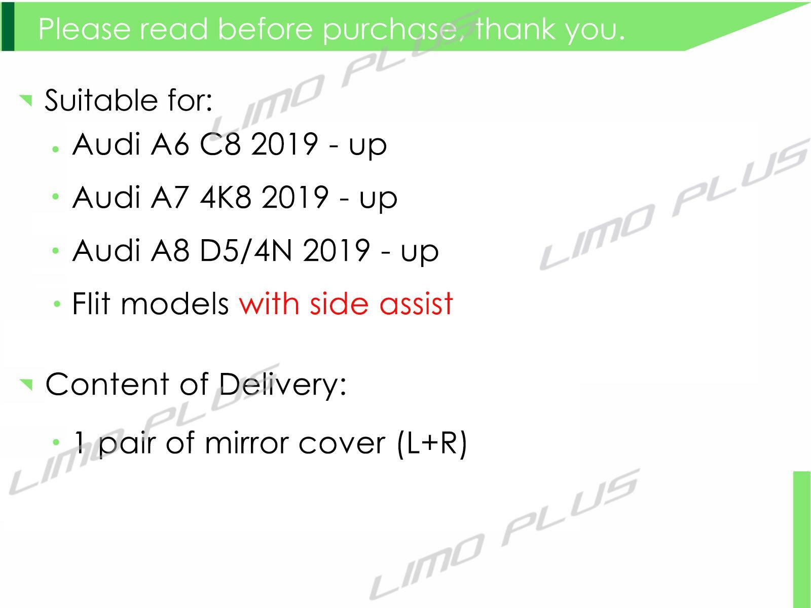 Glossy black side mirror covers for for Audi C8 A6 S6 A7 S7 for A8 with lane assist v
