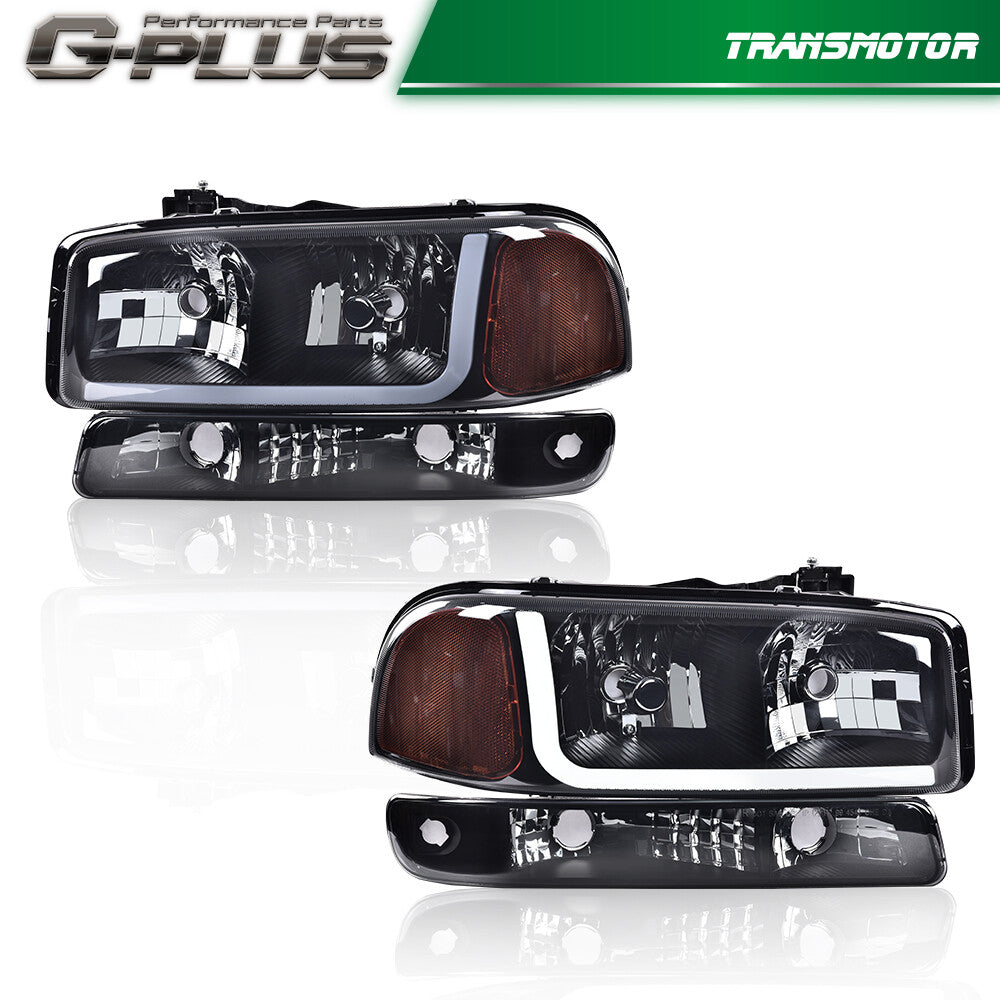 LED DRL Headlight with Bumper Signal Light Smoked Fits 99-07 for GMC for Sierra for Yukon - v