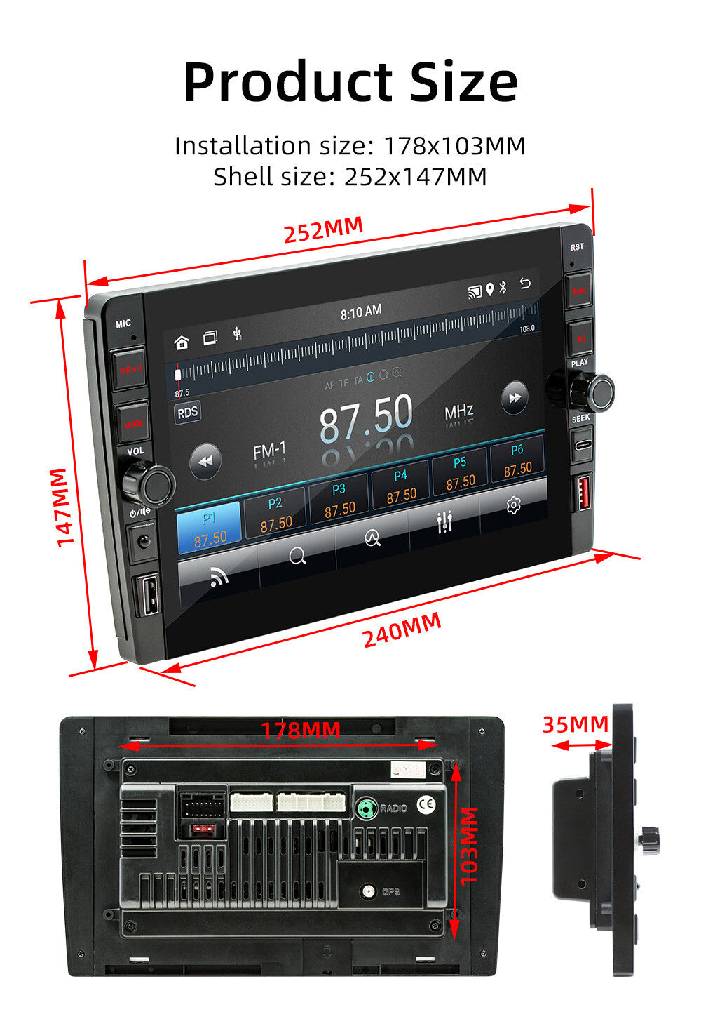 9in Double 2 Din Car Stereo Radio Android 12 Carplay GPS Navigation WIFI BT Cam