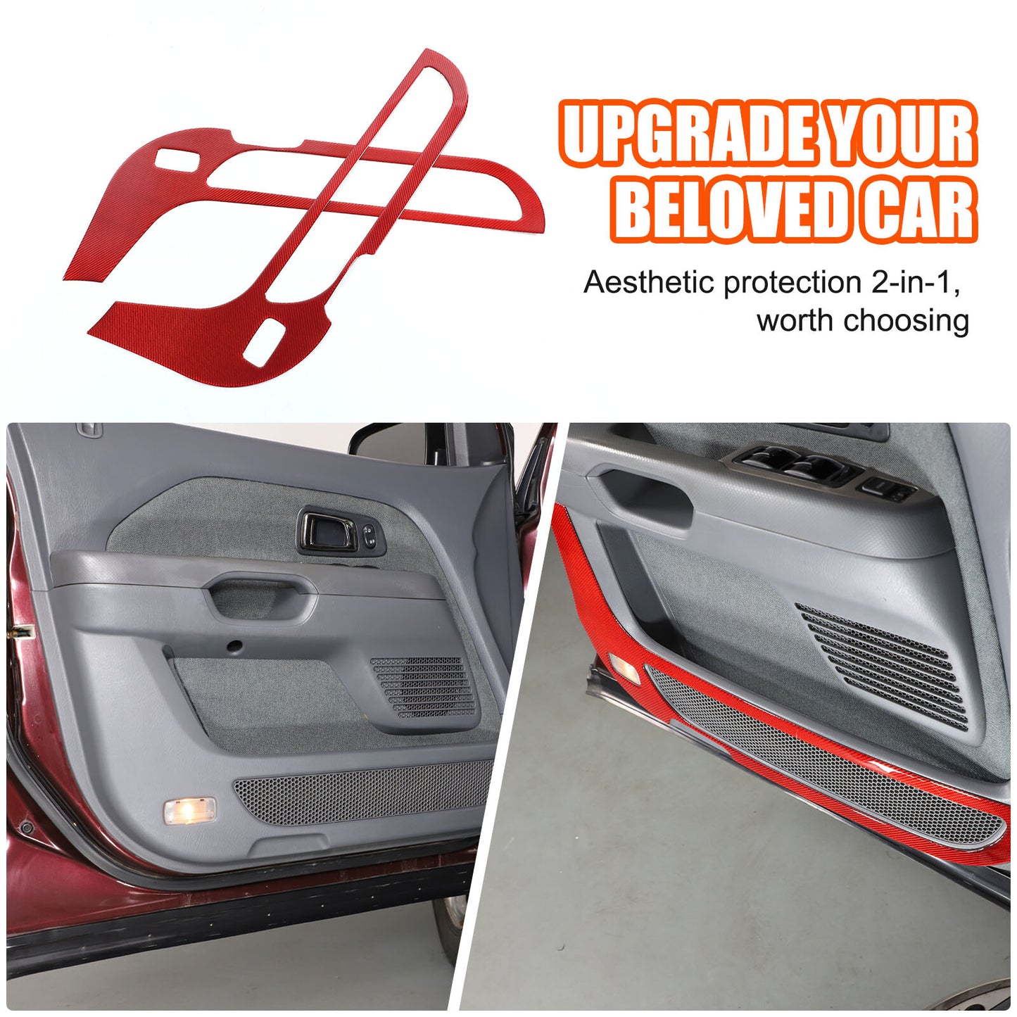 Red carbon fiber front door kick plate decorative sticker for Honda Pilot 2003-08- n