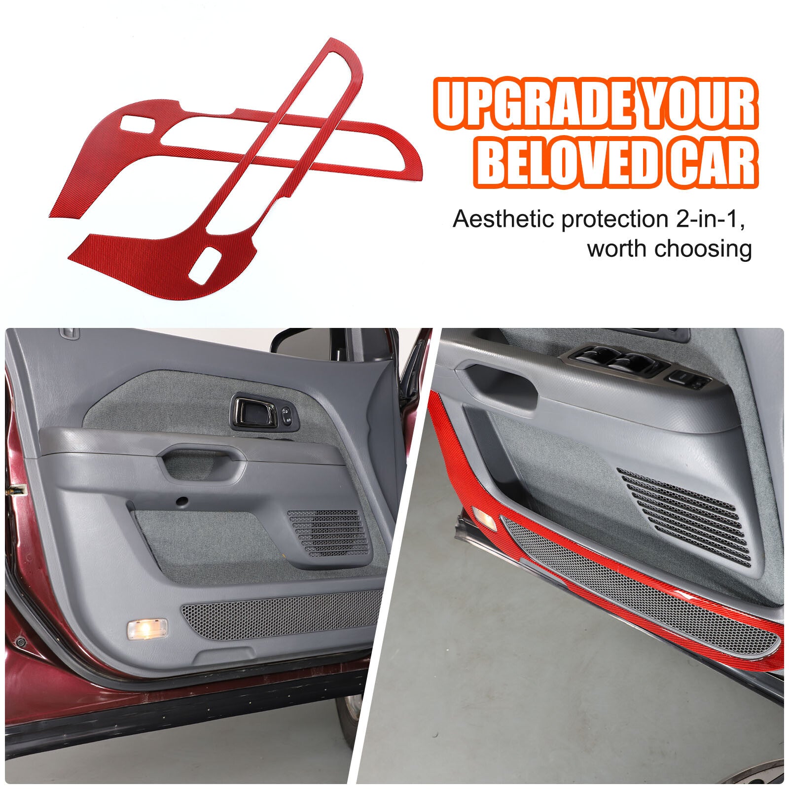 Red carbon fiber front door kick plate decorative sticker for Honda Pilot 2003-08- n