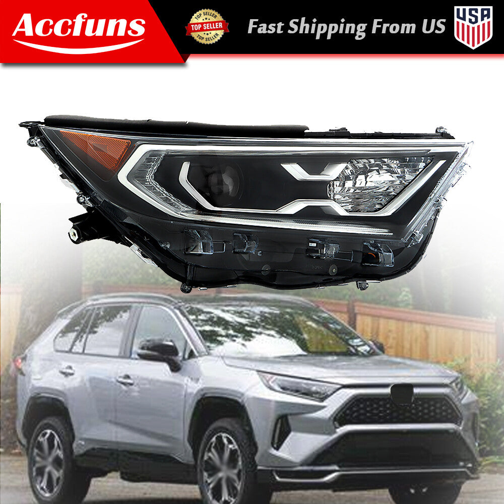 LED headlights with clear lenses for 2019-2022 RAV4 Hybrid XSE passenger compartments. n
