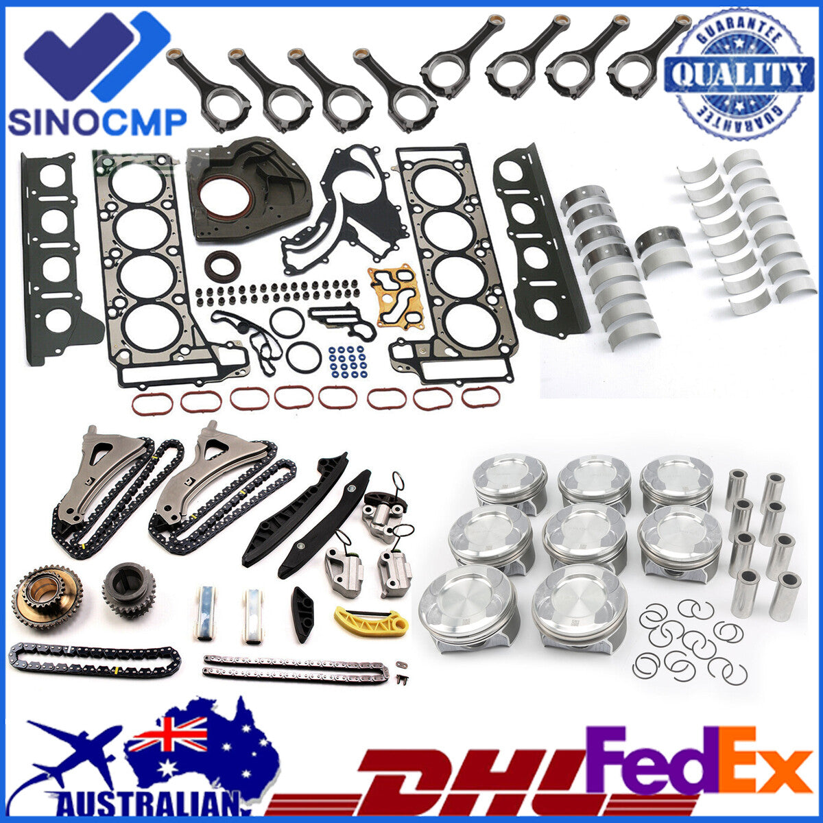 Engine Rebuild Kit 8x ConRod Timing Chain Kit for Mercedes M278 4.6L 4.7L