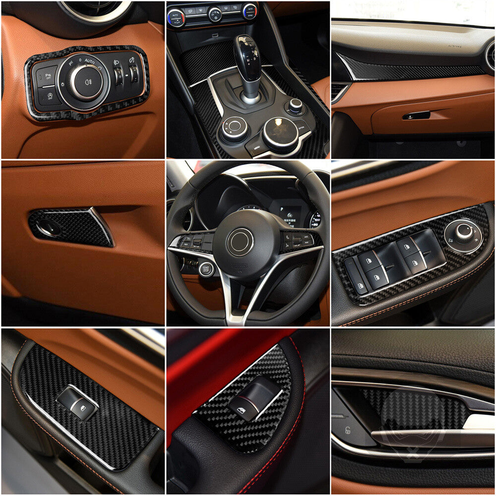 Carbon Fiber Interior Full Set Kit Decorative Trim for Alfa Romeo Giulia 2017-19