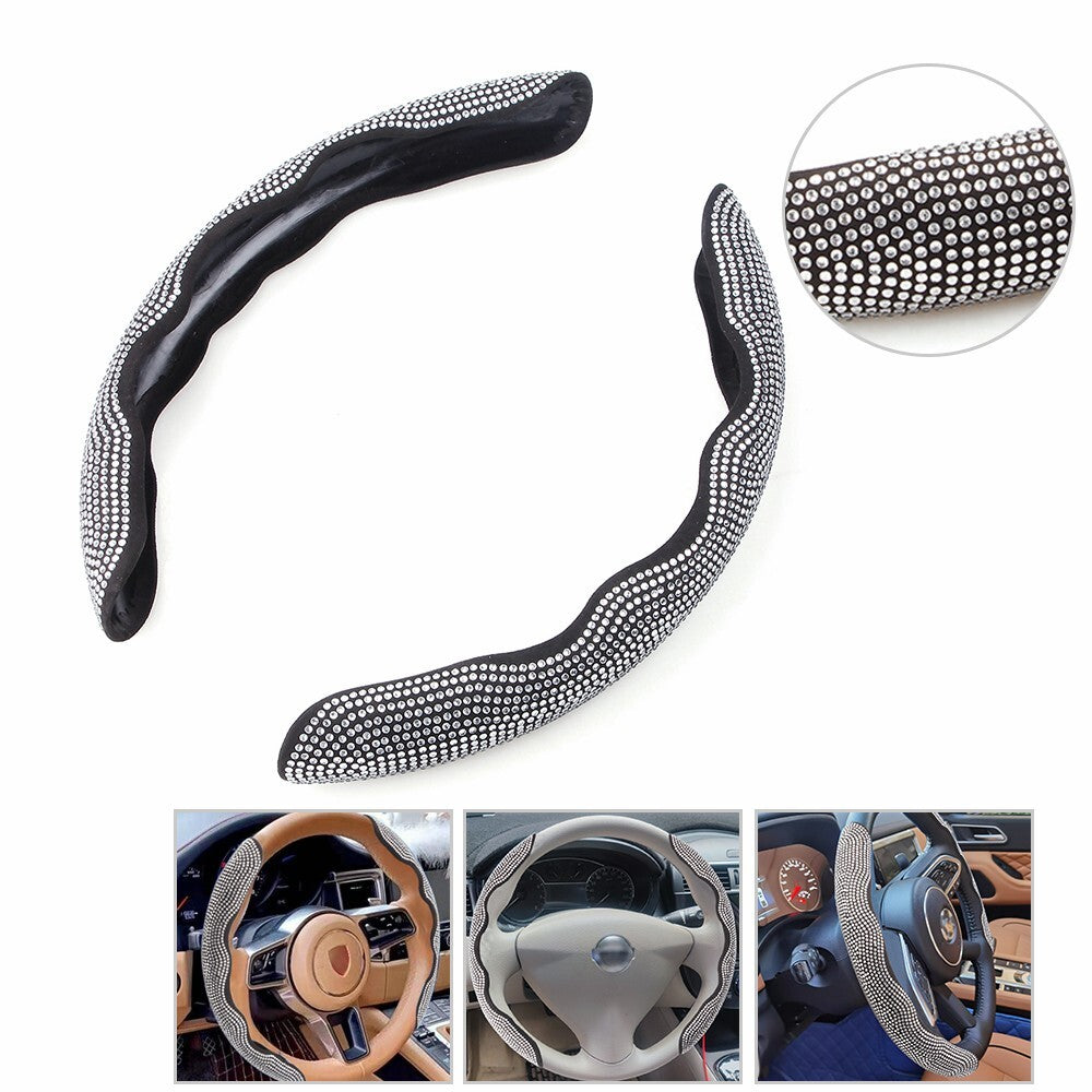 Silver Car Steering Wheel Cover 38cm Shiny Rhinestone Bling Diamond Universal Q