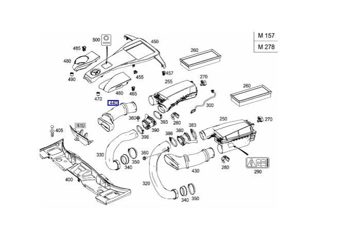 One right-side intake hose for Mercedes W212, W218, CLS550, E550 - n