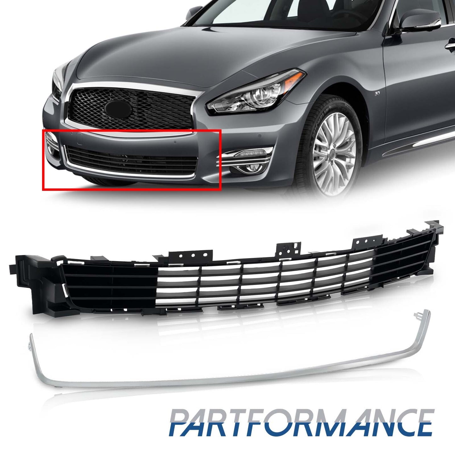 Front bumper lower grill grille with for CHRome molding trim for Infiniti Q70 2015 - 2019- v