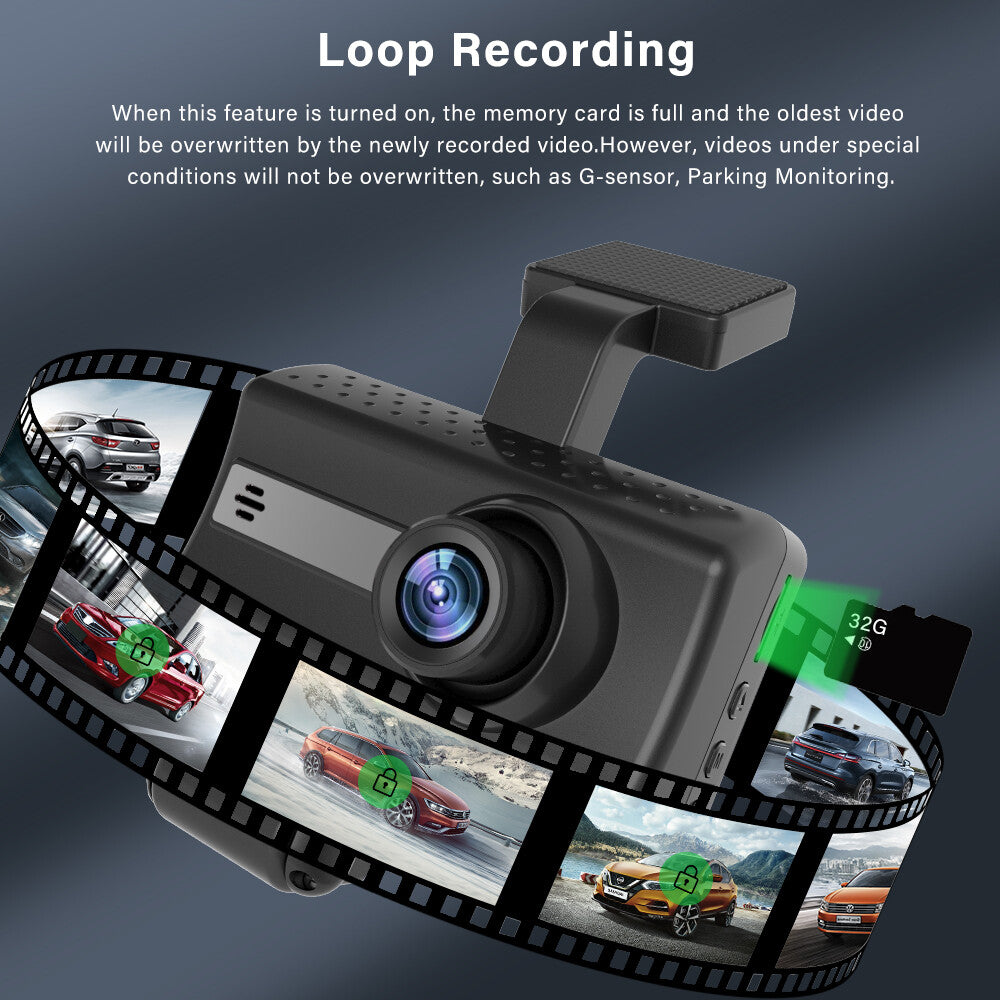 Dash Cam Dual Lens 1080P Ultra HD Audio Recording Car Camera DVR with Built-in Night Vision WDR