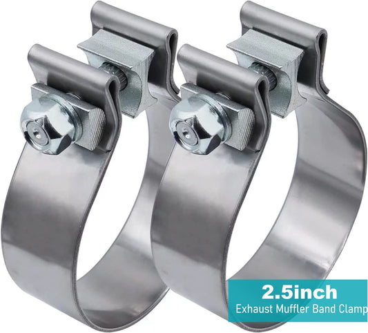 2.5-inch exhaust clips with narrow strap, stainless steel, 2-piece exhaust system with clips