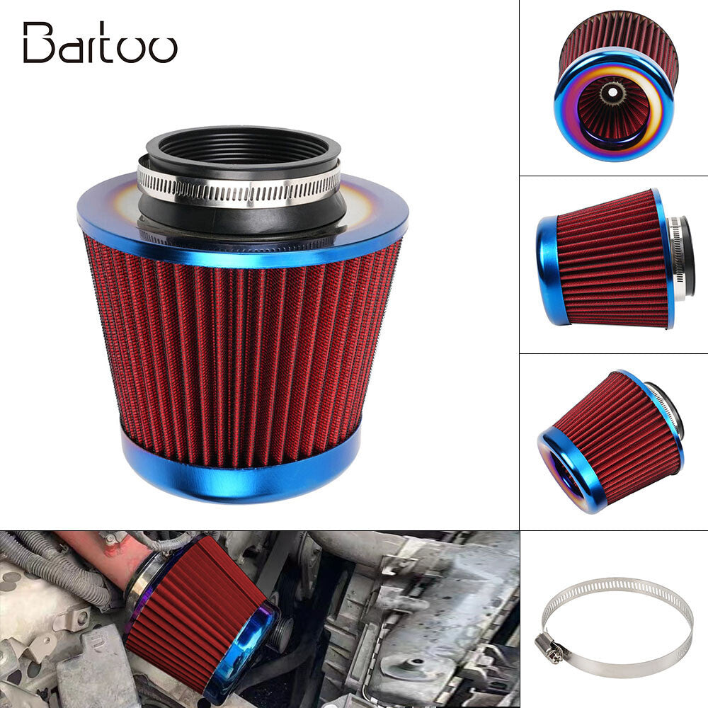 Red 3 76mm Inlet Cold Air Intake Cone Replacement Quality Dry Air Filter Q