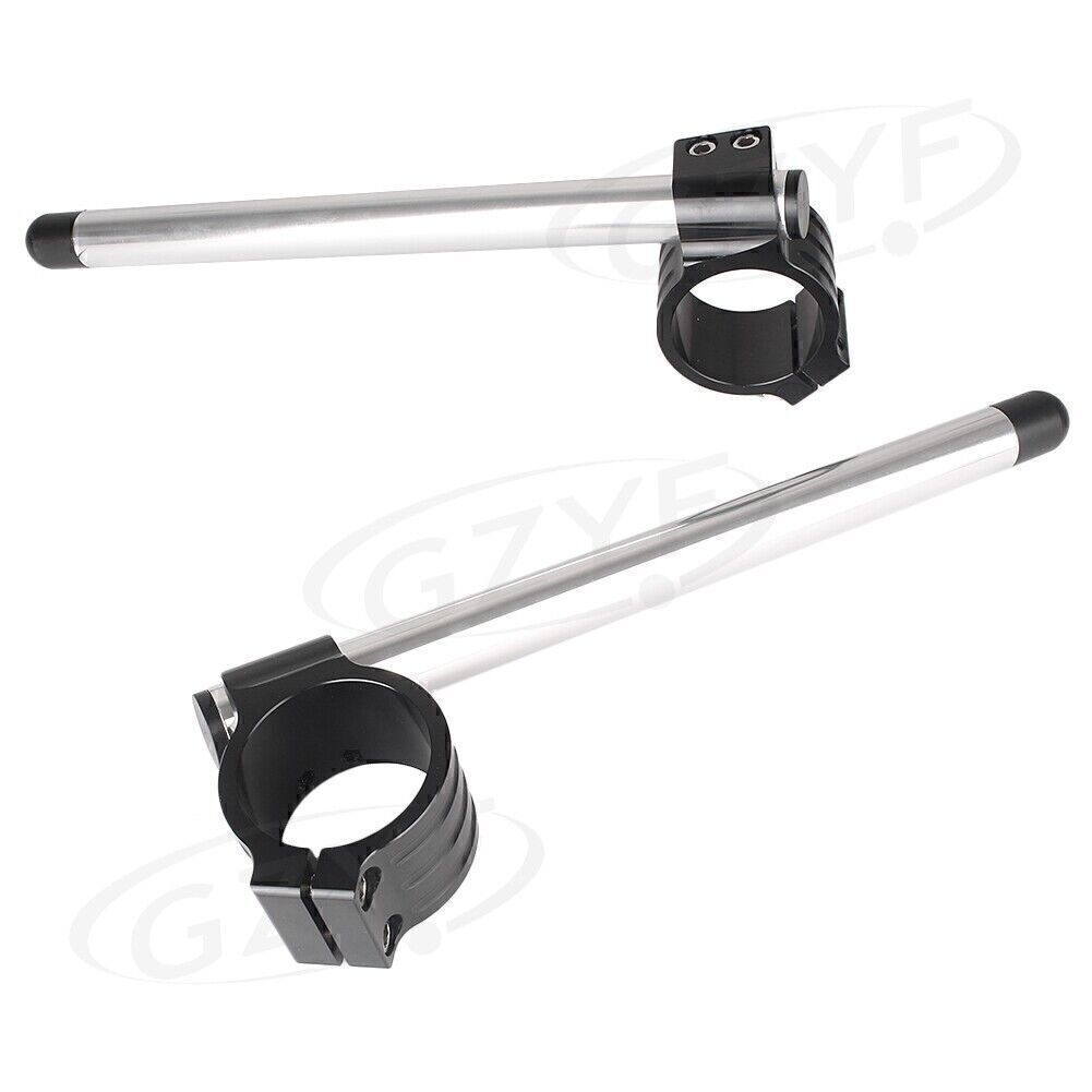 46mm Left+Right Clip On Handlebar Fork Tube Universal Motorcycle Silver&Black Q