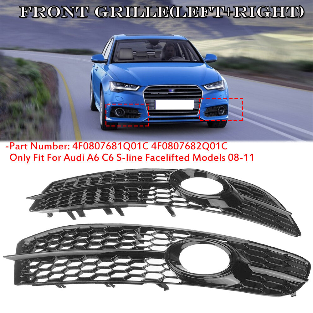HONEYCOMB- Front bumper fog light grille cover for Audi A6 C6 S series 08-11