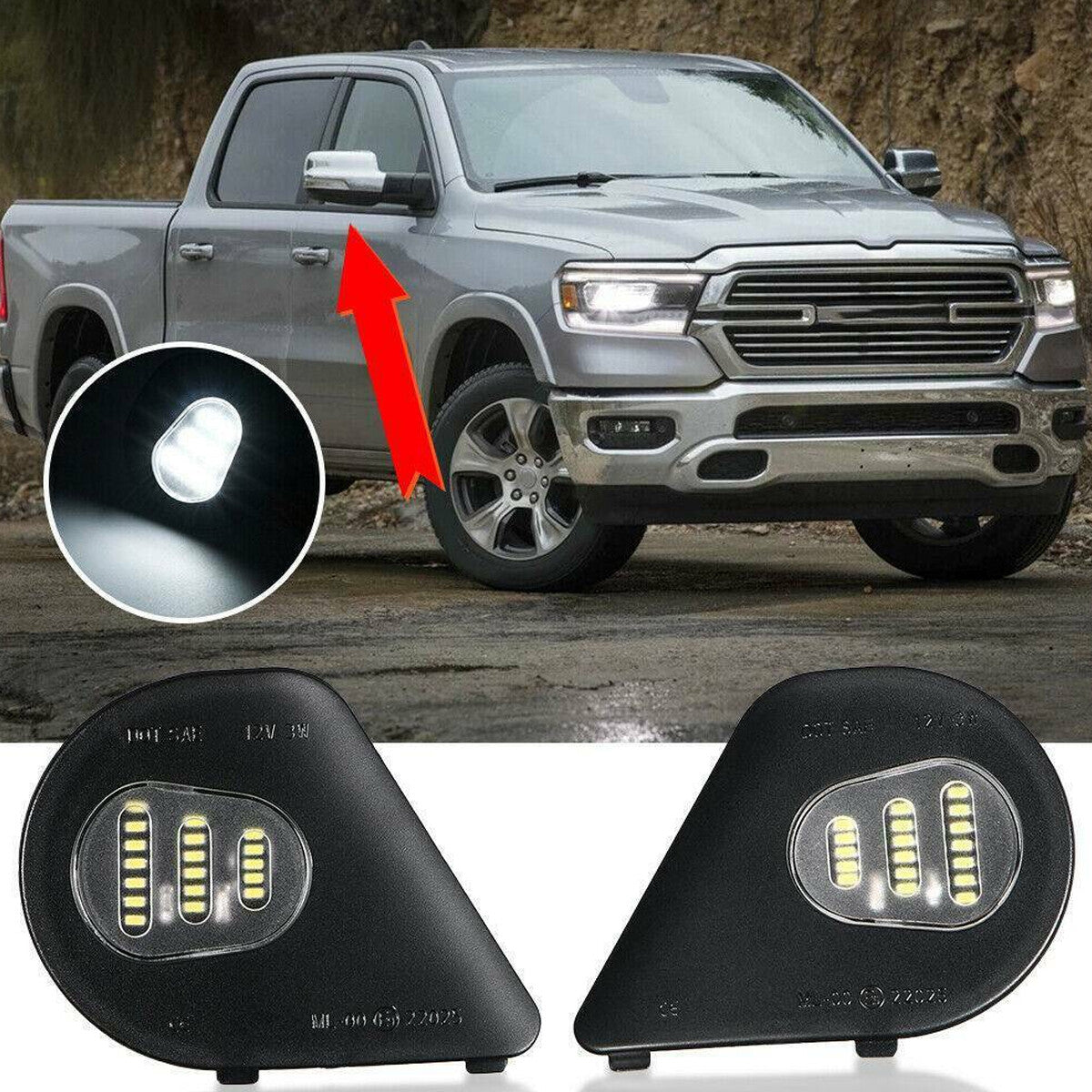1Pair L+R Side Mirror Puddle Lights for 10-19 for Dodge for Ram 1500 2500 3500 4500 5500