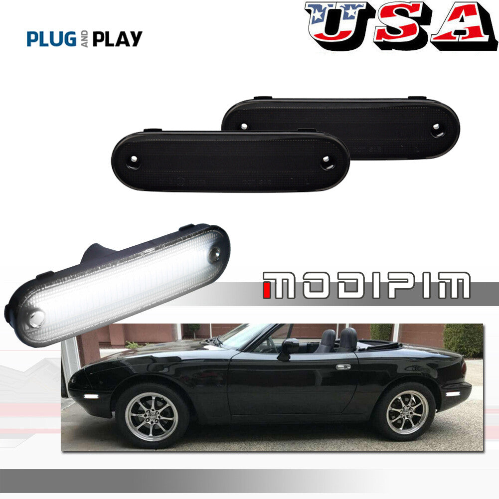 White LED front/rear fender side marker lights for Mazda MX-5 MIATA 1990-2005- v