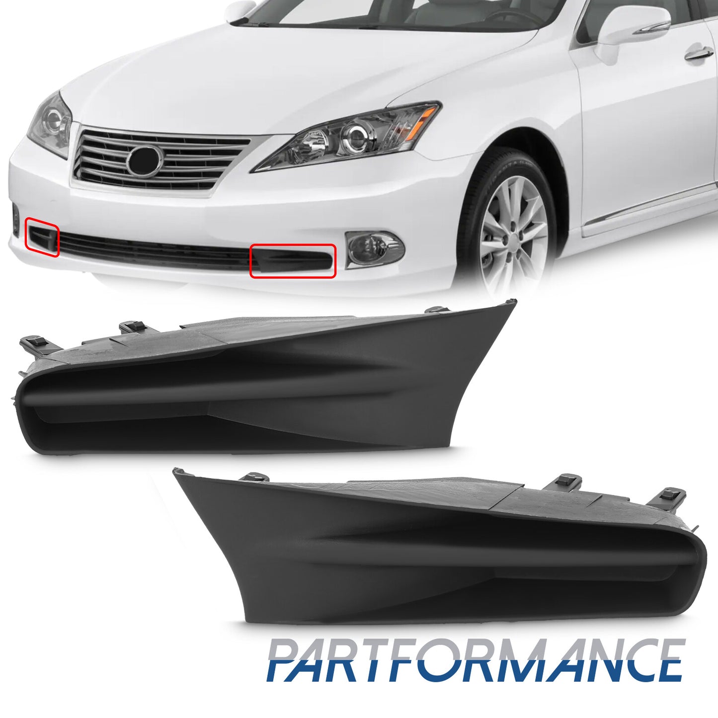 For 2010 - 2012 for Lexus ES350 Left and Right Fog Lamp Bezel Black Plastic 2 Pieces - v
