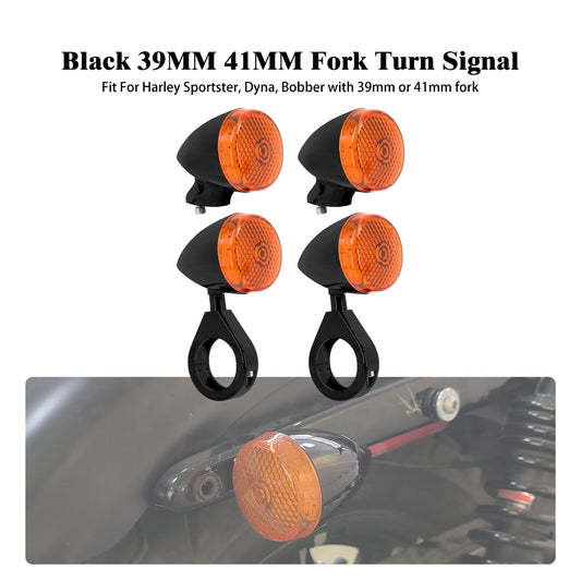 Black 4x 39 41mm Fork Clamp Front Rear LED Lamp w/ Amber Lens Turn Signal Light Q
