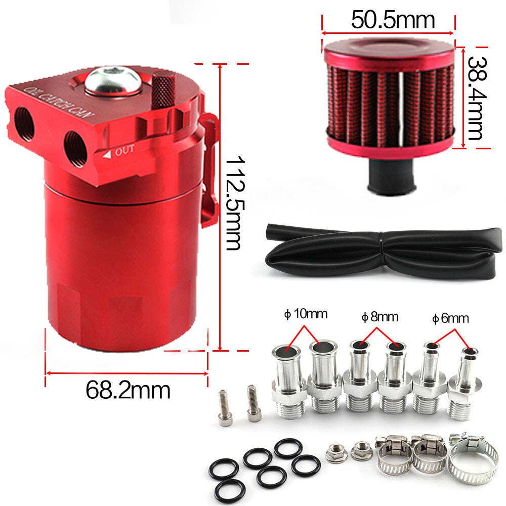 1Red Oil Catch Can Kit with Breather Filter Reservoir Baffled Tank Aluminum