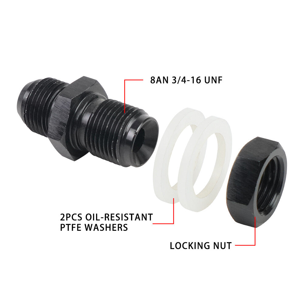 8AN AN8 Flare Fuel Cell Bulkhead Fitting Adapter With Rubber Washer Aluminum