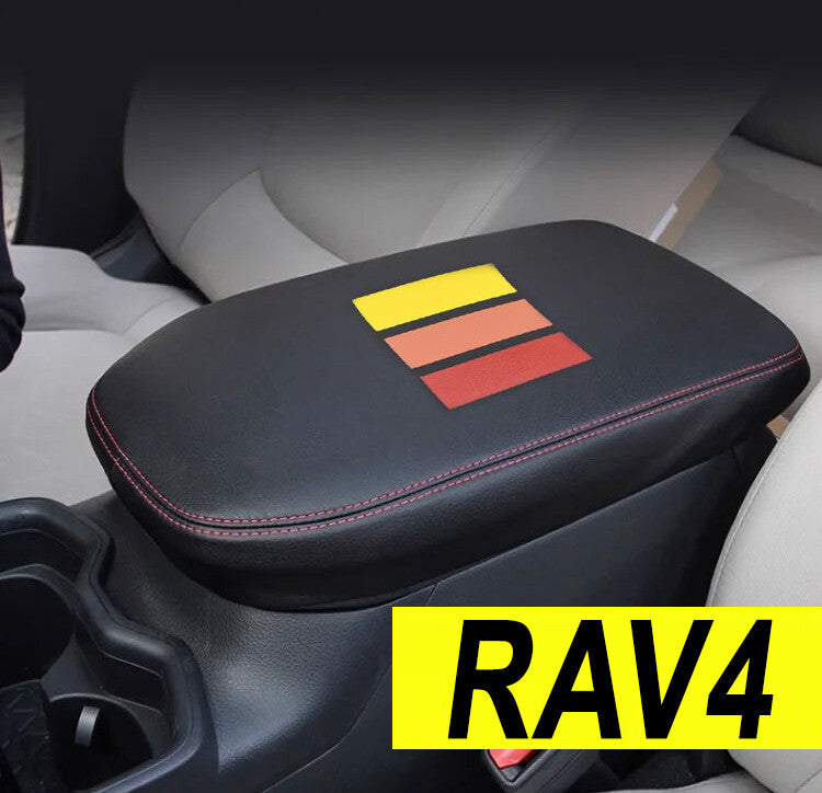 Red stitched leather center console armrest cover for RAV4 2019-2024 n