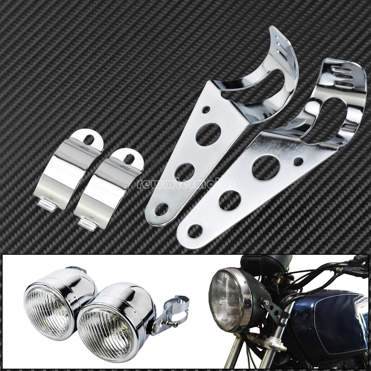 28mm-34mm Chrome Front Fork Ear Headlight Mount Brackets Motorcycle Chopper Cafe