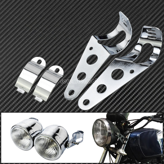 28mm-34mm Chrome Front Fork Ear Headlight Mount Brackets Motorcycle Chopper Cafe