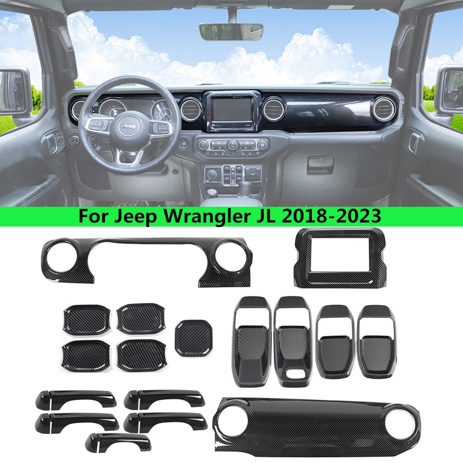 for Jeep for Wrangler JL 18-24 Accessories Carbon Fiber Look Trim Decorative Cover