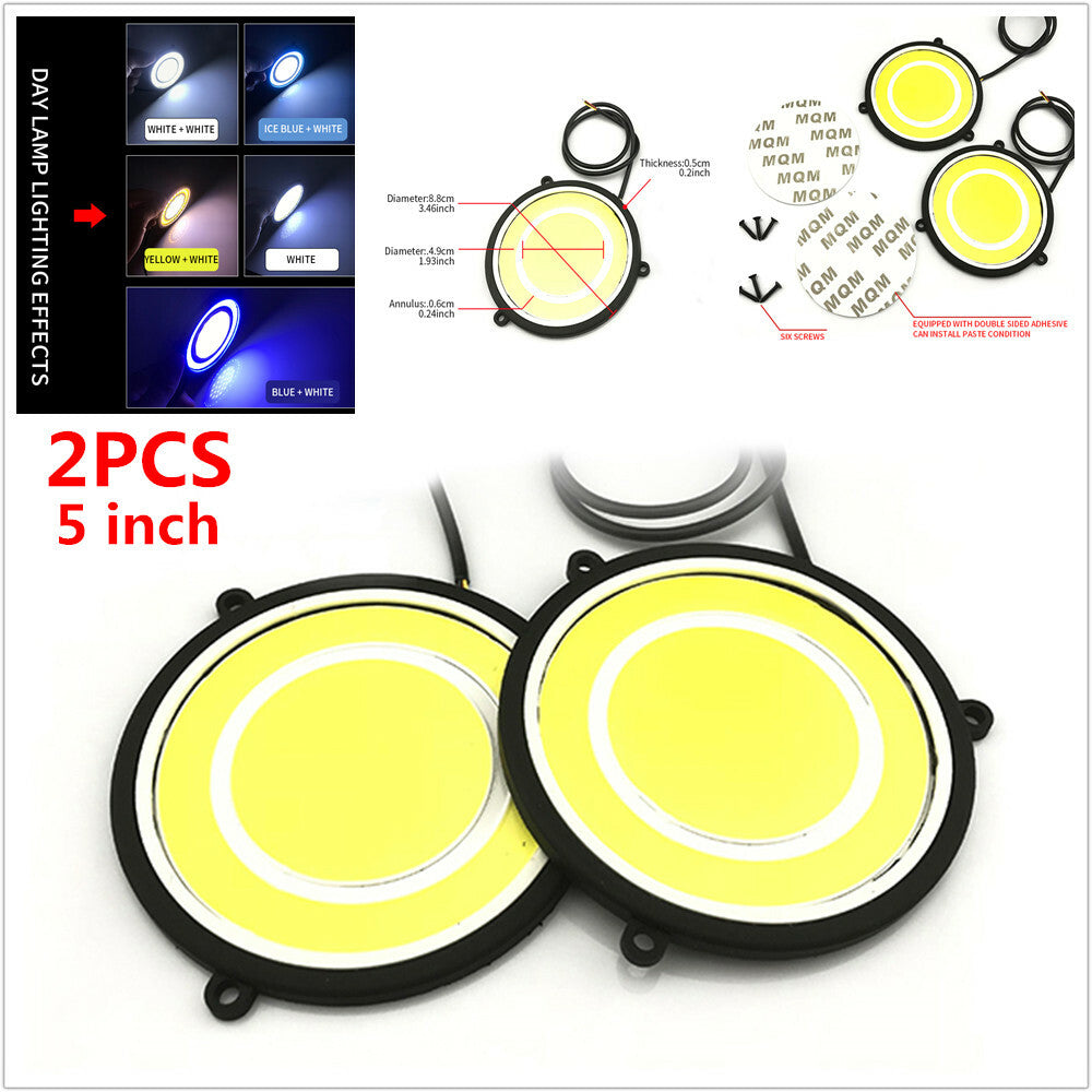 2-Pack 5-inch Car Daytime Running Lights, Round White LED COB Driving Fog Lights n