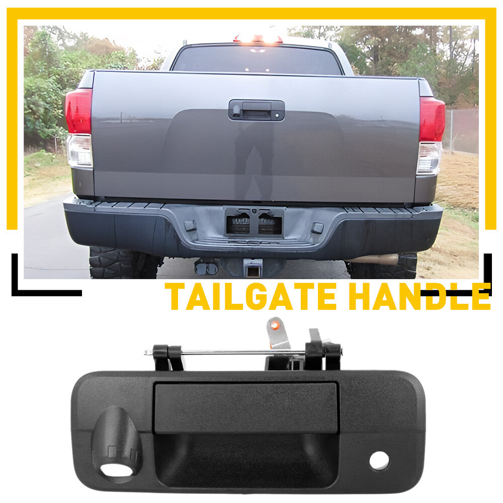 Tailgate handle with lock hole and camera hole, black, suitable for 2007-2013 for Toyota Tundra models.