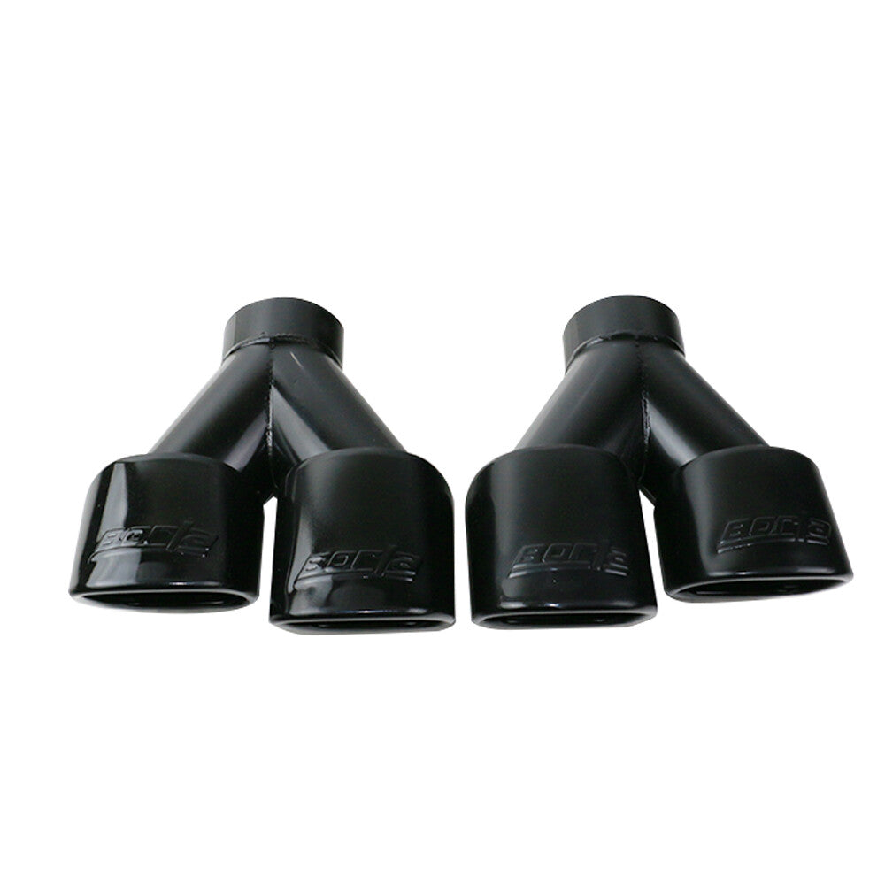 2PCS 67mm Black Weld-on Dual Exhaust Pipe Muffler Tips Square Tip 2 Outlets