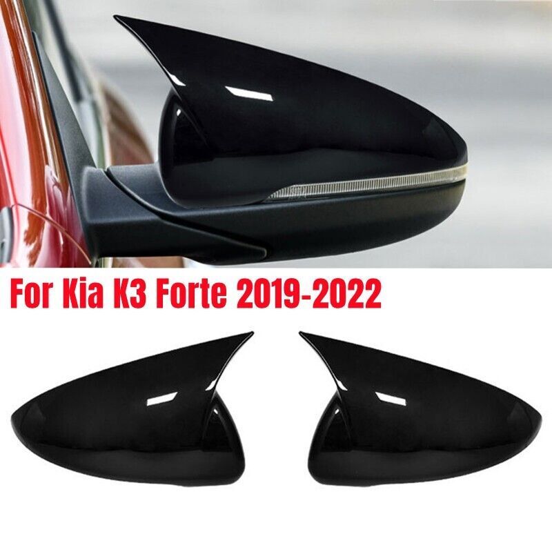 Gloss Black OX Horn Rear Mirror Cover Trimd for Kia K3 Forte 2019-2022