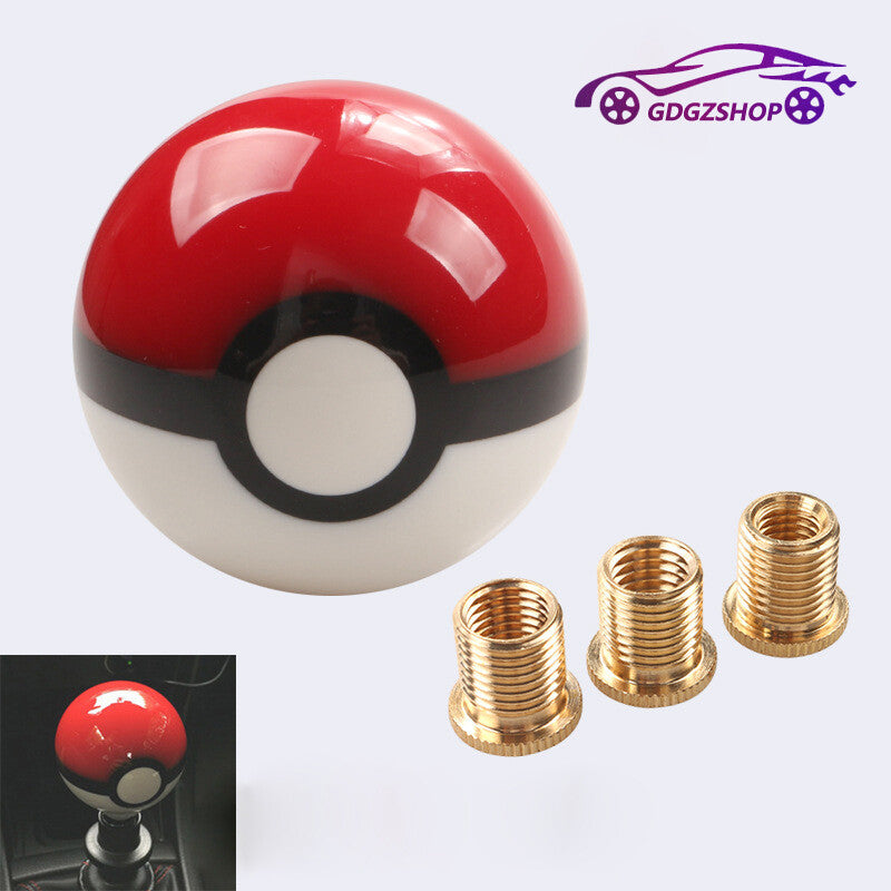 Universal Pokemon Shift Knob Round Poke Ball Go Gear Shifter Head w/ 3 Adapters