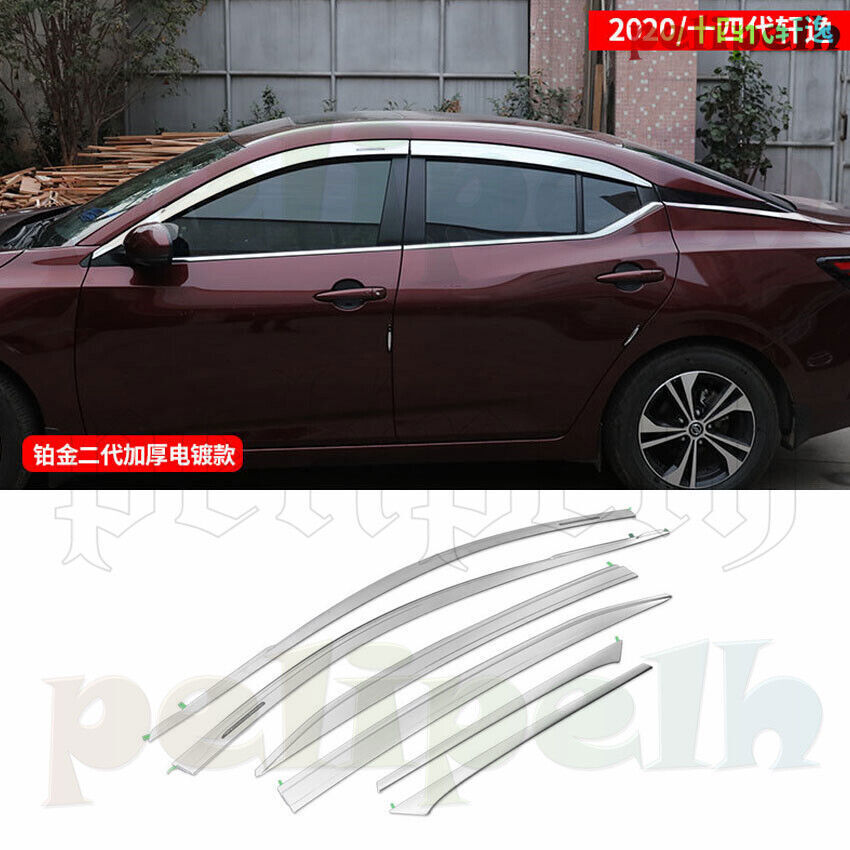 for Nissan Sentra 2020-2023 Chrome Window Wind Visors Rain Guard Vent Deflectors