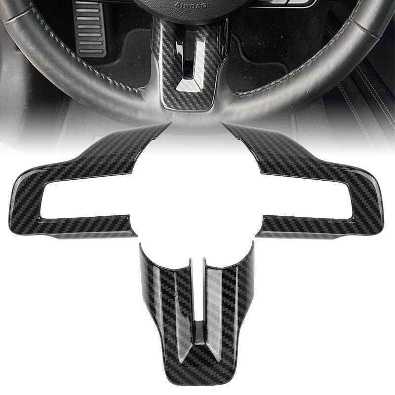 Carbon Fiber Interior Steering Wheel Cover Trim Frame for Ford for Mustang 2015-2019