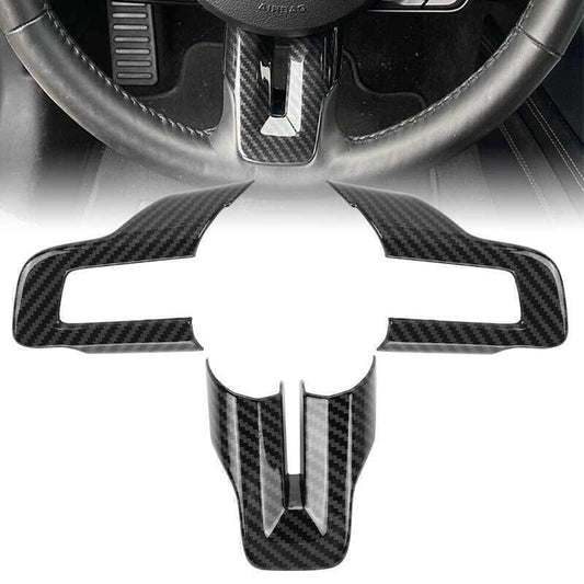 Carbon Fiber Interior Steering Wheel Cover Trim Frame for Ford for Mustang 2015-2019