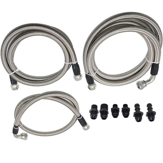 3pcs SS Braided Transmission Lines Transmission Cooler Lines Kit for Dodge 6AN