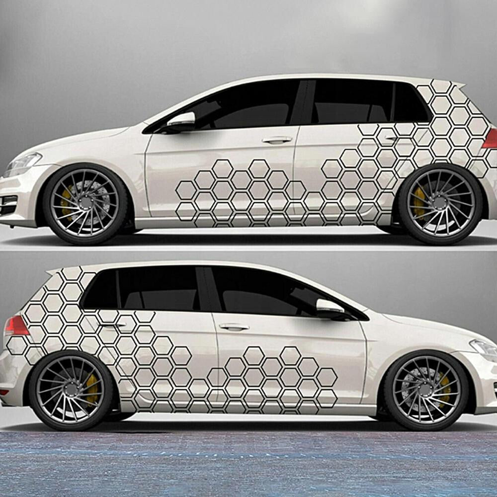 Car Body Cover Black Honeycomb Sticker Side Decal Accessories Waterproof Decor