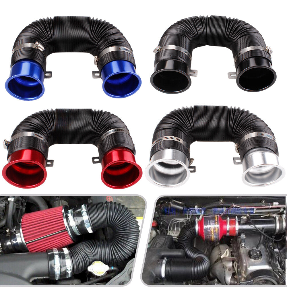 Cold Air Intake Hose Filter Pipe Universal 3Flexible Car Telescopic Tube Kit Q