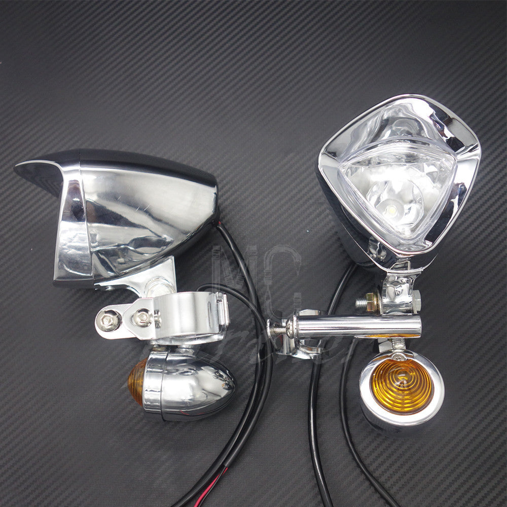 New Chrome Turn Signal LED Driving Passing Spot Fog lights Bar F Chopper Custom Q
