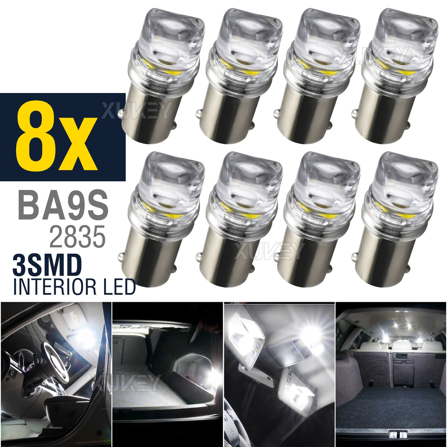 8pcs 12V 6000K white BA9S T4W 3SMD LED car interior lighting bulbs Q