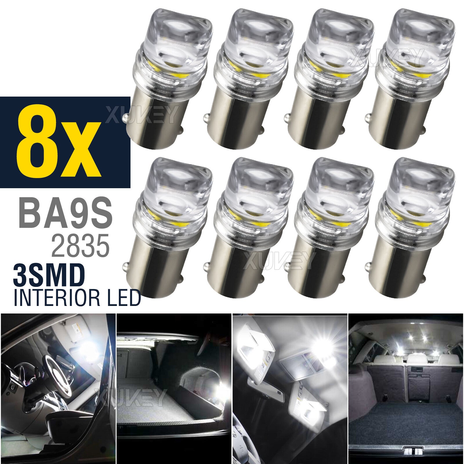 8pcs 12V 6000K white BA9S T4W 3SMD LED car interior lighting bulbs Q