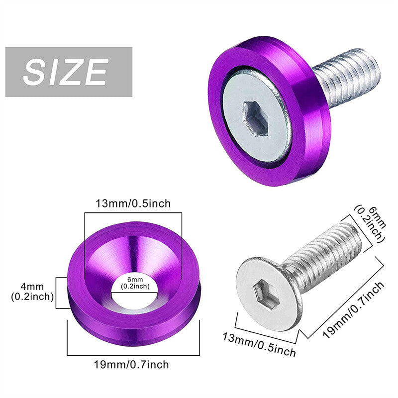 20Pcs Billet Aluminum Fender Bumper Washer Bay Dress up Bolt Screw Kit Purple