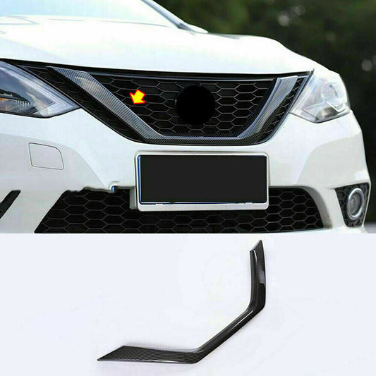 for Nissan Sentra 2016-19 Carbon Fiber ABS Front Grille Mesh Frame Cover Trim 1x